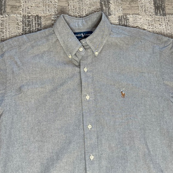 Ralph Lauren Yarmouth Oxford Button Down Shirt Men Gray Long Sleeve 16 34/35 - Picture 3 of 11